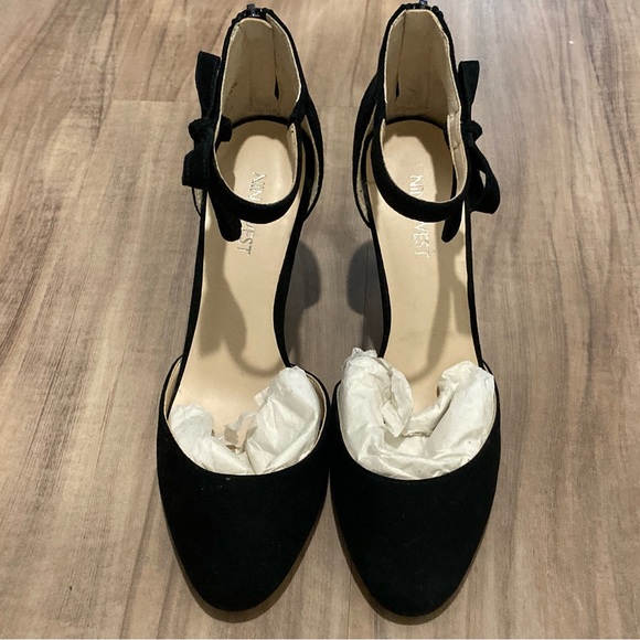 NINE WEST HOWLEY BLACK SUEDE SIZE 7 BNIB ANKLE STRAP STUNNING EVENING PUMP HEEL - Picture 4 of 13